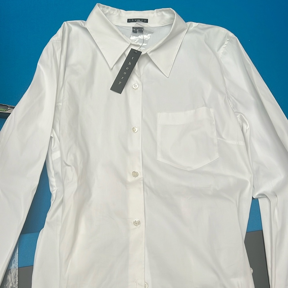 Theory NWT Rilis White top shirt button down size Large
